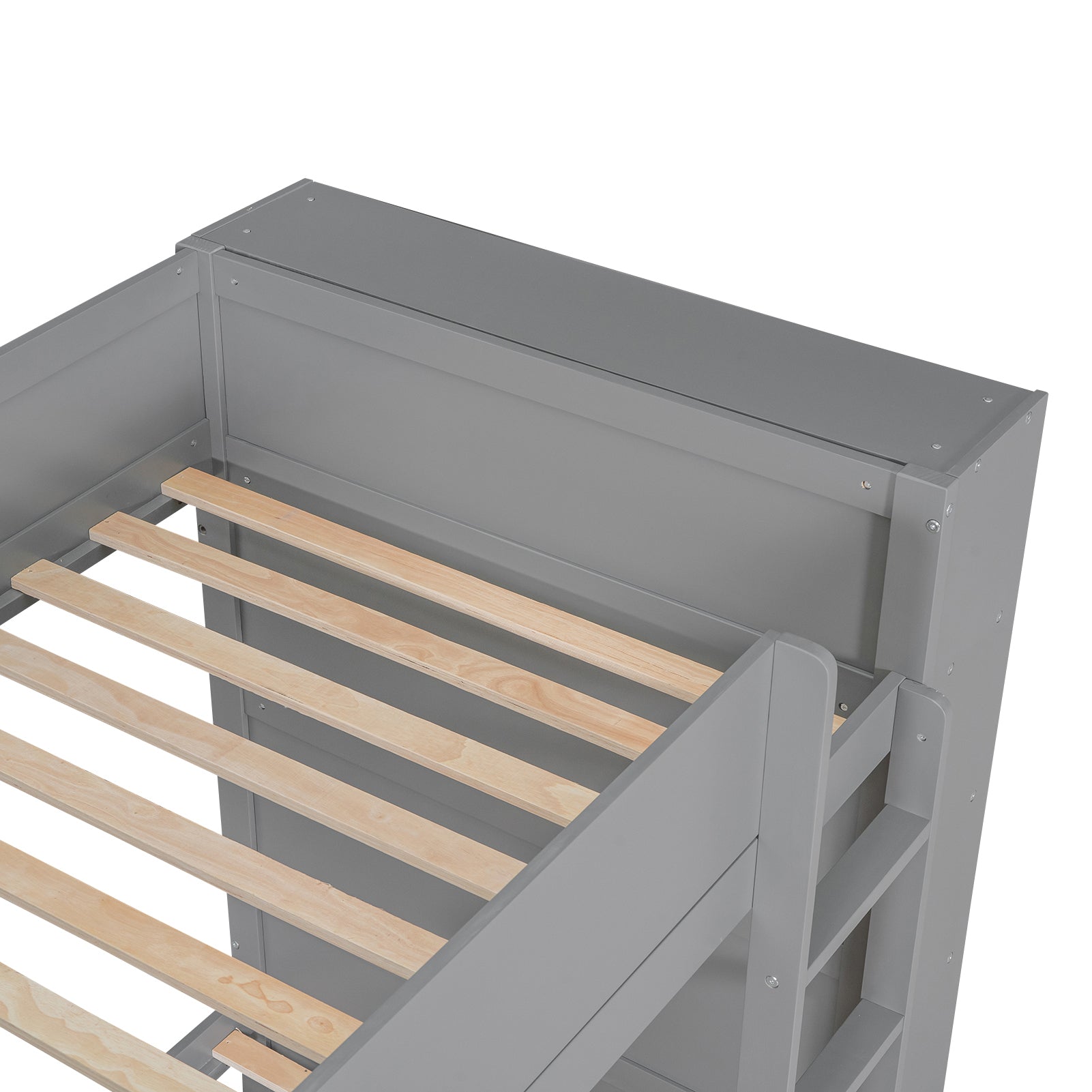 Twin Over Twin Bunk Bed With 2 Drawers And Multi Layer Cabinet, Gray Gray Solid Wood Mdf