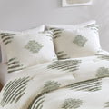 3 Piece Cotton Blend Chenille Comforter Set Green Ivory Cotton