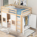 Wood Twin Size Loft Bed With Built In Storage Wardrobe And 2 Windows, Natural White Box Spring Not Required Twin Natural White Wood Bedroom Wood