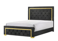 Contemporary Glam Queen Black Fabric Upholstered Panel 1Pc Queen Bed Black Fabric Gold Legs Bedroom Furniture Black Wood Fabric