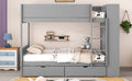 Full Over Full Bunk Bed With 2 Drawers And Multi Layer Cabinet, Gray Gray Solid Wood Mdf