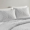 3 Piece Tufted Woven Medallion Duvet Cover Set Grey White Polyester