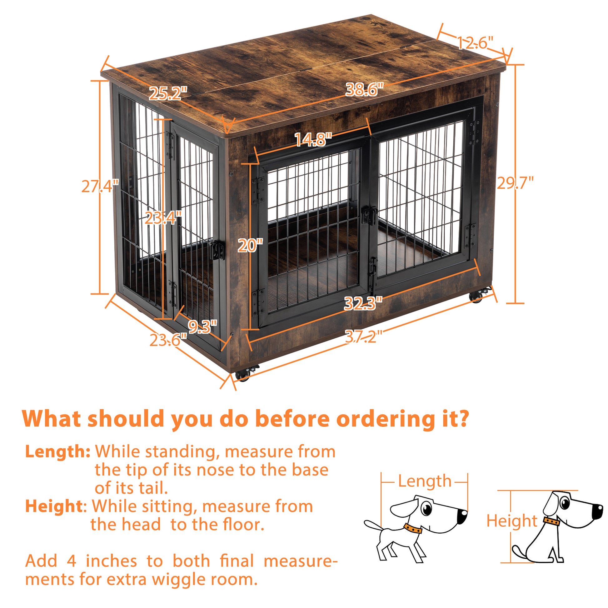 Dog Crate Furniture, Large Dog Kennel, 38"Wooden Pet Furniture With Pull Out Tray, Home And Indoor Use, Double Door Modern Side End Table For Medium Large Small Dog Brown Mdf Steel