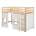 Wood Twin Size Loft Bed With Built In Storage Wardrobe And 2 Windows, Natural White Box Spring Not Required Twin Natural White Wood Bedroom Wood