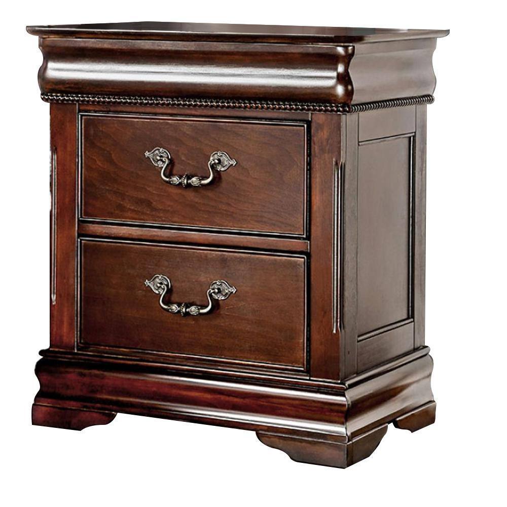 Traditional Style Cherry 1Pc Nightstand Only Solid Wood 2 Drawers Hidden Top Drawer Intricate Accents Bedside Table Bedroom Cherry 2 Drawers Bedroom Bedside Cabinet Contemporary,Traditional Felt Lined Drawers Solid Wood