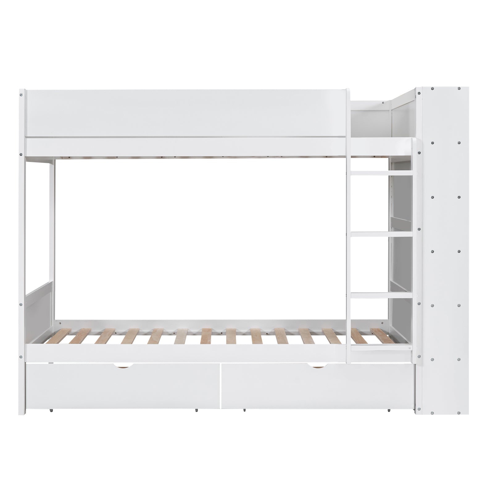 Twin Over Twin Bunk Bed With 2 Drawers And Multi Layer Cabinet, White White Solid Wood Mdf