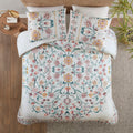 3 Piece Floral Duvet Cover Set White Multi Cotton