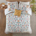 4 Piece Floral Comforter Set With Throw Pillow Multi Cotton