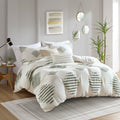 3 Piece Cotton Blend Chenille Duvet Cover Set Green Ivory Cotton