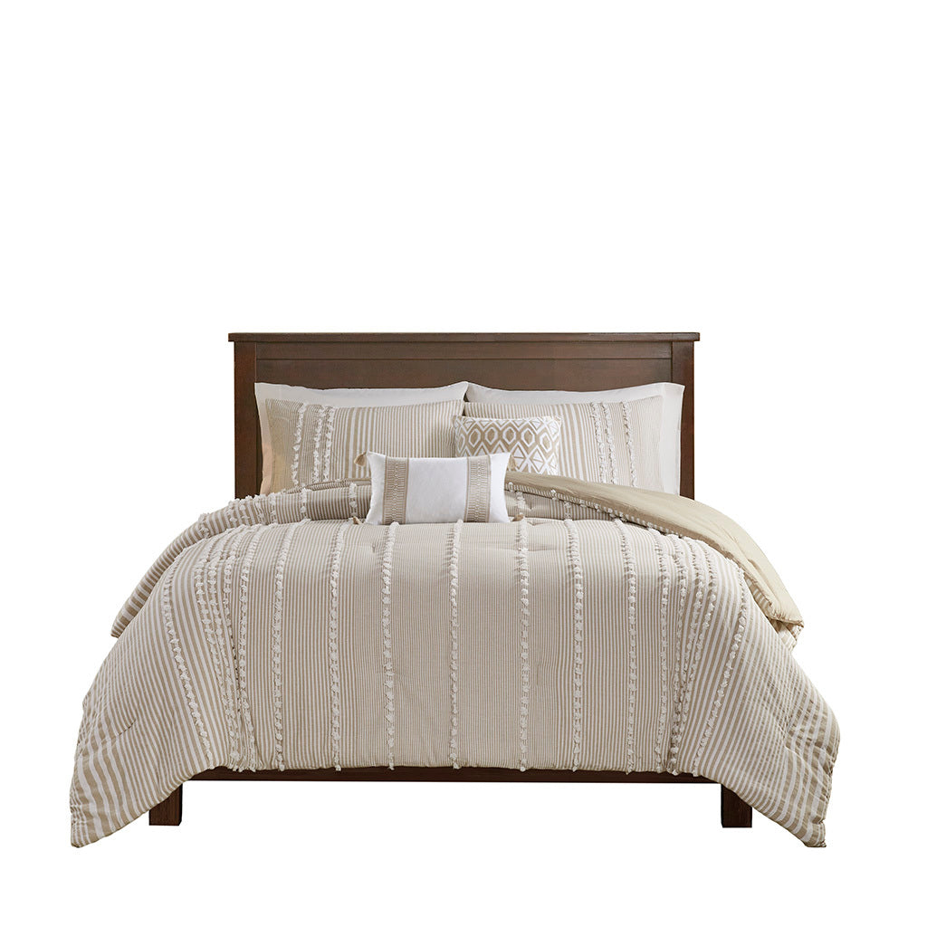 3 Piece Cotton Yarn Dyed Comforter Set Taupe Cotton