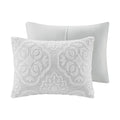 3 Piece Tufted Woven Medallion Duvet Cover Set Grey White Polyester