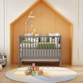 5 In 1 Convertible Crib, Converts From Baby Crib To Toddler Bed, Fits Standard Full Size Crib Mattress ,Easy To Assemble 53*29*9 Inches Storm Grey Steel Gray Classic Pine Wood