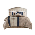 7 Piece Jacquard Comforter Set With Throw Pillows Navy Polyester