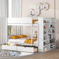 Full Over Full Bunk Bed With 2 Drawers And Multi Layer Cabinet, White White Solid Wood Mdf