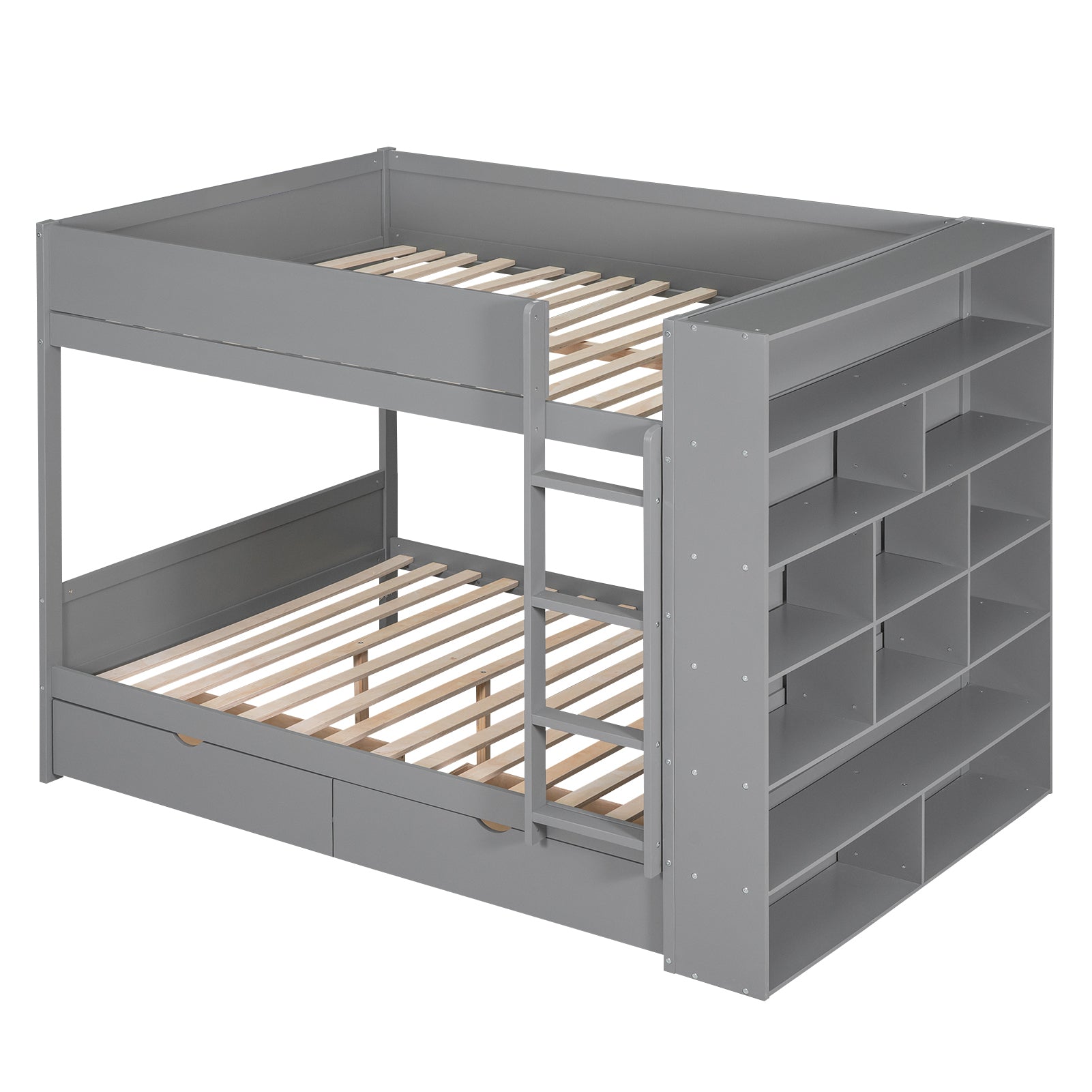 Full Over Full Bunk Bed With 2 Drawers And Multi Layer Cabinet, Gray Gray Solid Wood Mdf