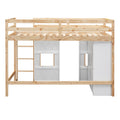 Wood Twin Size Loft Bed With Built In Storage Wardrobe And 2 Windows, Natural White Box Spring Not Required Twin Natural White Wood Bedroom Wood