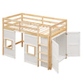 Wood Twin Size Loft Bed With Built In Storage Wardrobe And 2 Windows, Natural White Box Spring Not Required Twin Natural White Wood Bedroom Wood