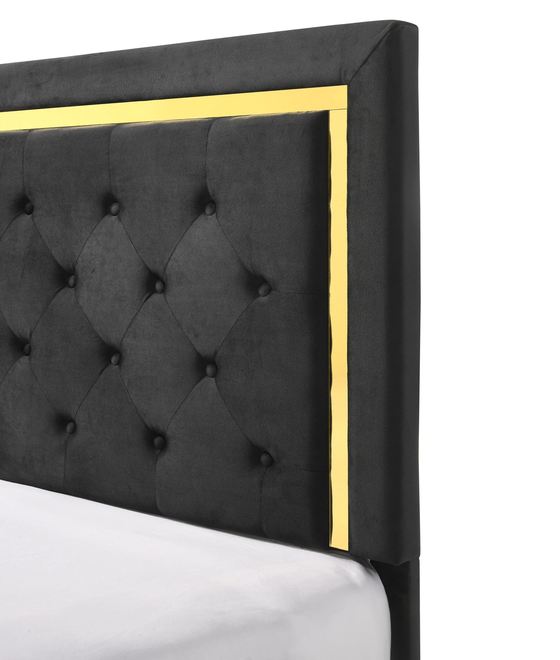 Contemporary Glam King Black Fabric Upholstered Panel 1Pc Queen Bed Black Fabric Gold Legs Bedroom Furniture Black Wood Fabric