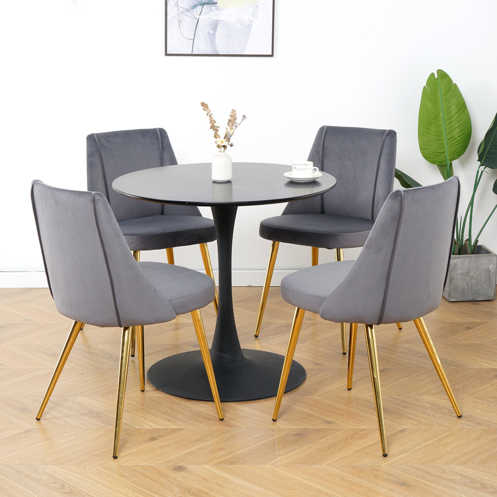 Modern Grey Velvet Dining Chairsfabric Accent Upholstered Chairs Side Chair With Gold Legs For Home Furniture Living Room Bedroom Kitchen Dinning Room Set Of 4 Metal Grey Velvet
