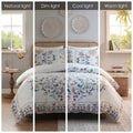 3 Piece Floral Duvet Cover Set White Multi Cotton