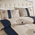 7 Piece Jacquard Comforter Set With Throw Pillows Navy Polyester