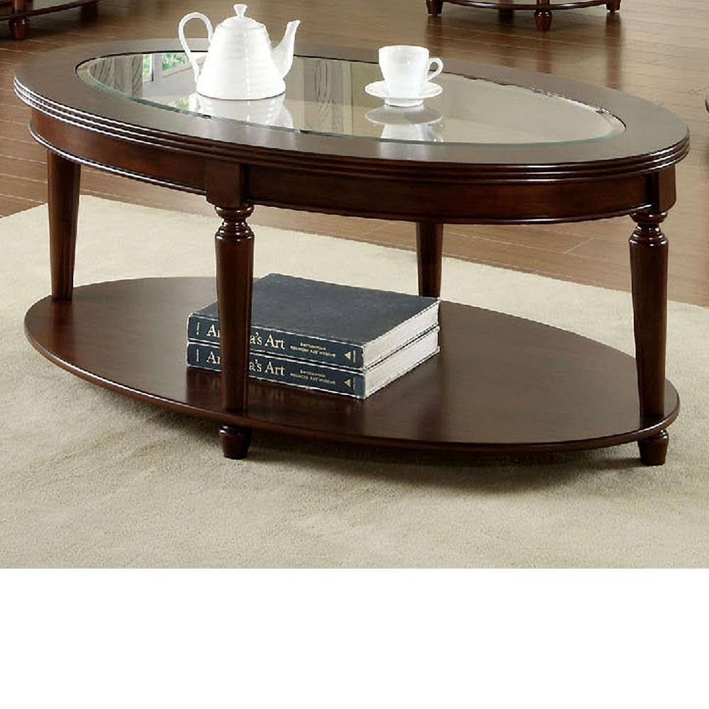 Transitional 1Pc Coffee Table Dark Cherry Open Bottom Shelf Beveled Glass Top Turned Legs Living Room Furniture Cherry Primary Living Space Classic,Contemporary,Transitional Rubberwood Open Storage