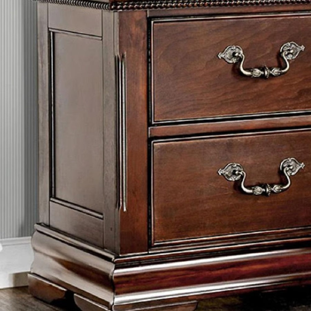 Traditional Style Cherry 1Pc Nightstand Only Solid Wood 2 Drawers Hidden Top Drawer Intricate Accents Bedside Table Bedroom Cherry 2 Drawers Bedroom Bedside Cabinet Contemporary,Traditional Felt Lined Drawers Solid Wood