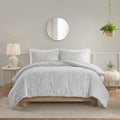 3 Piece Tufted Woven Medallion Duvet Cover Set Grey White Polyester