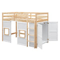 Wood Twin Size Loft Bed With Built In Storage Wardrobe And 2 Windows, Natural White Box Spring Not Required Twin Natural White Wood Bedroom Wood