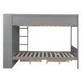 Full Over Full Bunk Bed With 2 Drawers And Multi Layer Cabinet, Gray Gray Solid Wood Mdf