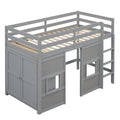 Wood Twin Size Loft Bed With Built In Storage Wardrobe And 2 Windows, Gray Box Spring Not Required Twin Gray Wood Bedroom Wood