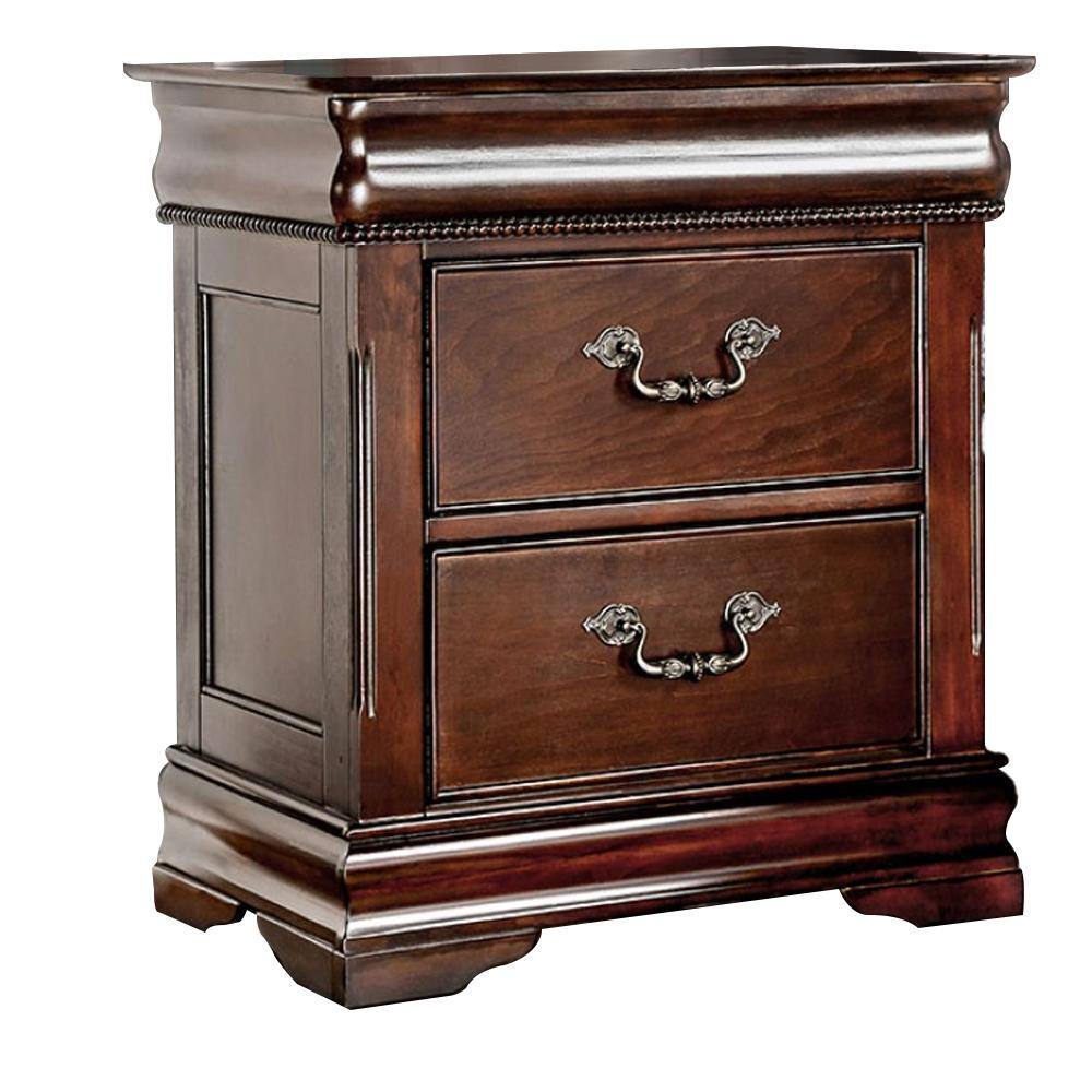 Traditional Style Cherry 1Pc Nightstand Only Solid Wood 2 Drawers Hidden Top Drawer Intricate Accents Bedside Table Bedroom Cherry 2 Drawers Bedroom Bedside Cabinet Contemporary,Traditional Felt Lined Drawers Solid Wood