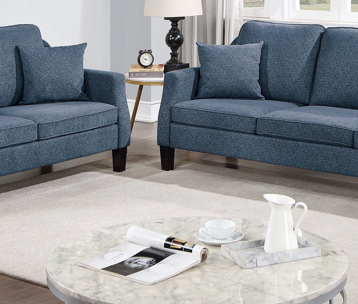 2Pc Sofa Set Sofa And Loveseat Living Room Furniture Navy Blended Chenille Cushion Couch W Pillows Navy Chenille Wood Primary Living Space Cushion Back Contemporary,Modern Chenille 5 Seat