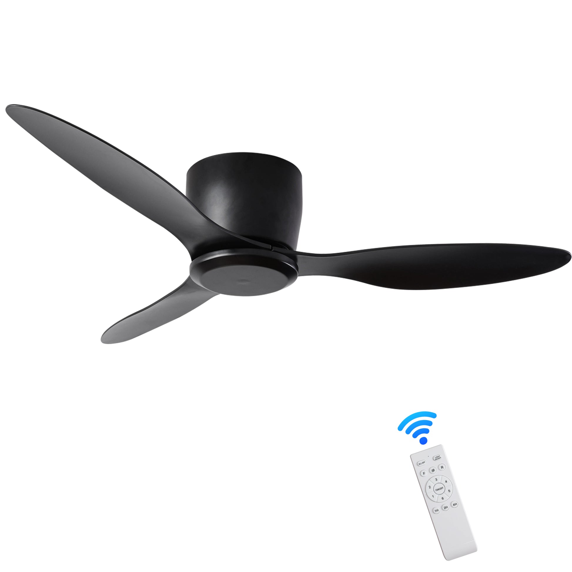 42" Flush Mount Ceiling Fan Without Light, 3 Reversible Blades, With 6 Speeds Reversible Dc Motor,Low Profile Ceiling Fan With No Light For Living Room Kitchen Bedroom Matte Black Abs Steel Q235