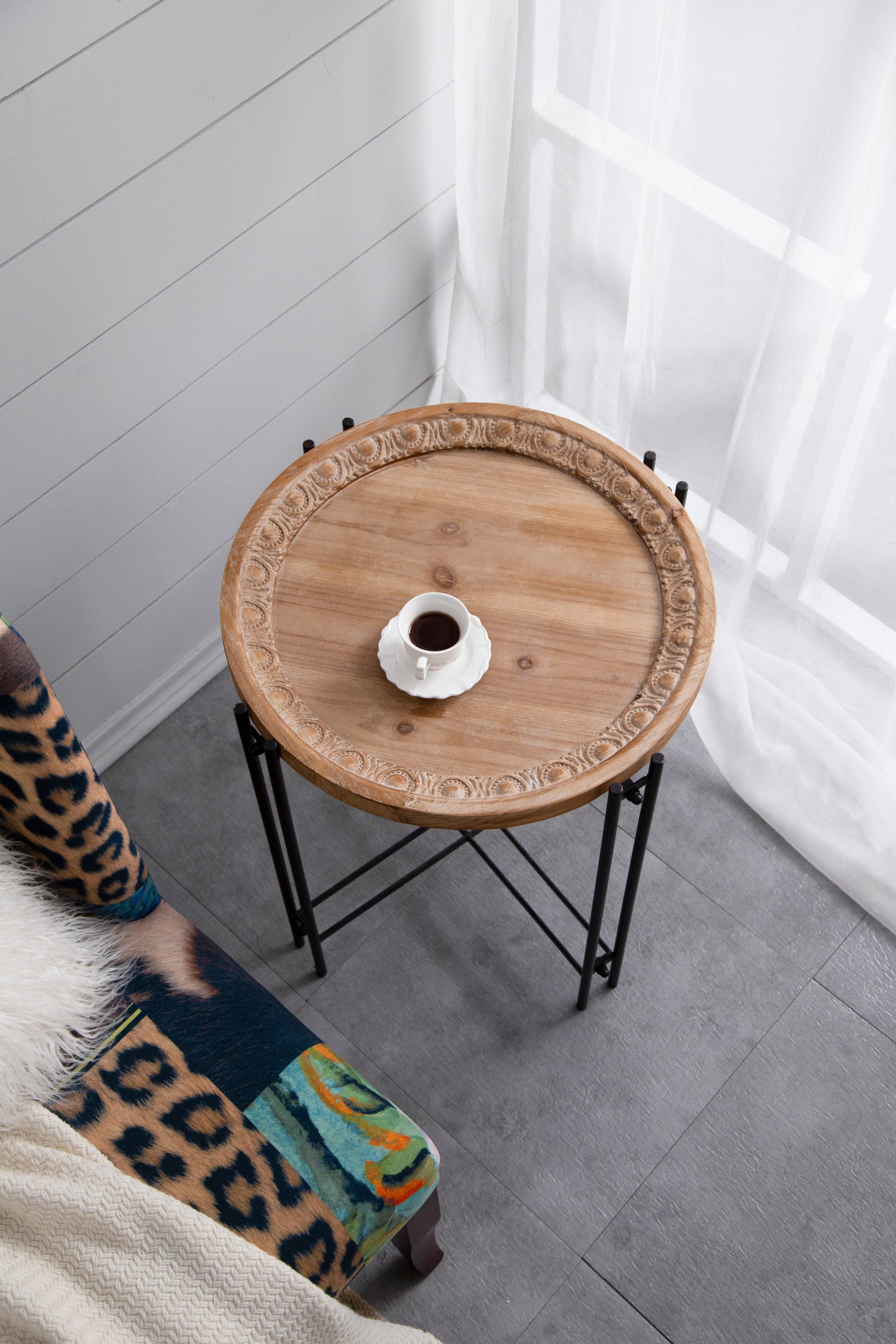21.5" X 24" Round Side Table With Wood Top, End Table For Living Room Bedroom Black Brown Wood
