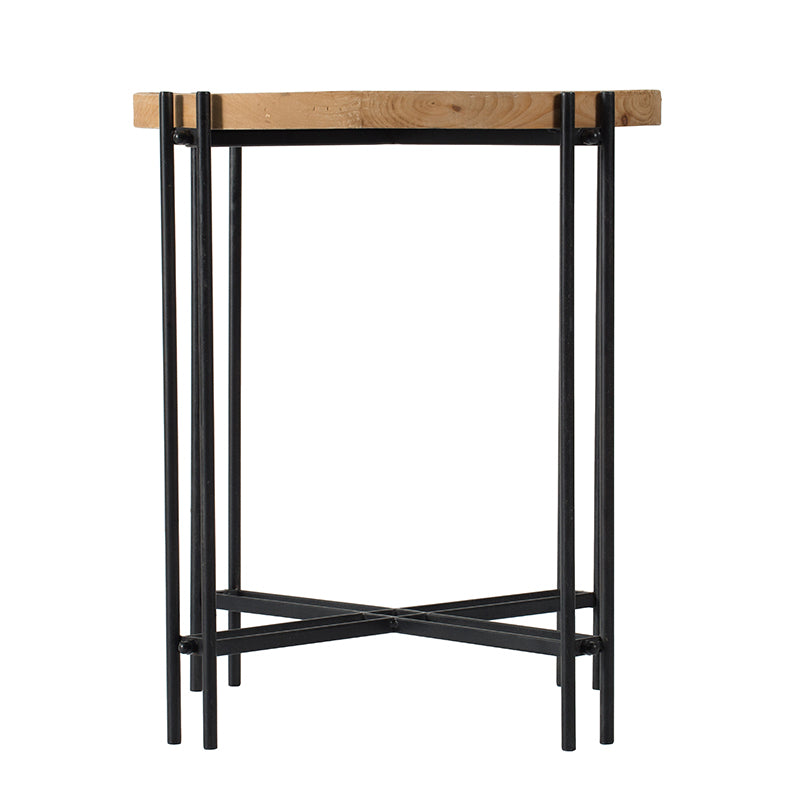 21.5" X 24" Round Side Table With Wood Top, End Table For Living Room Bedroom Black Brown Wood