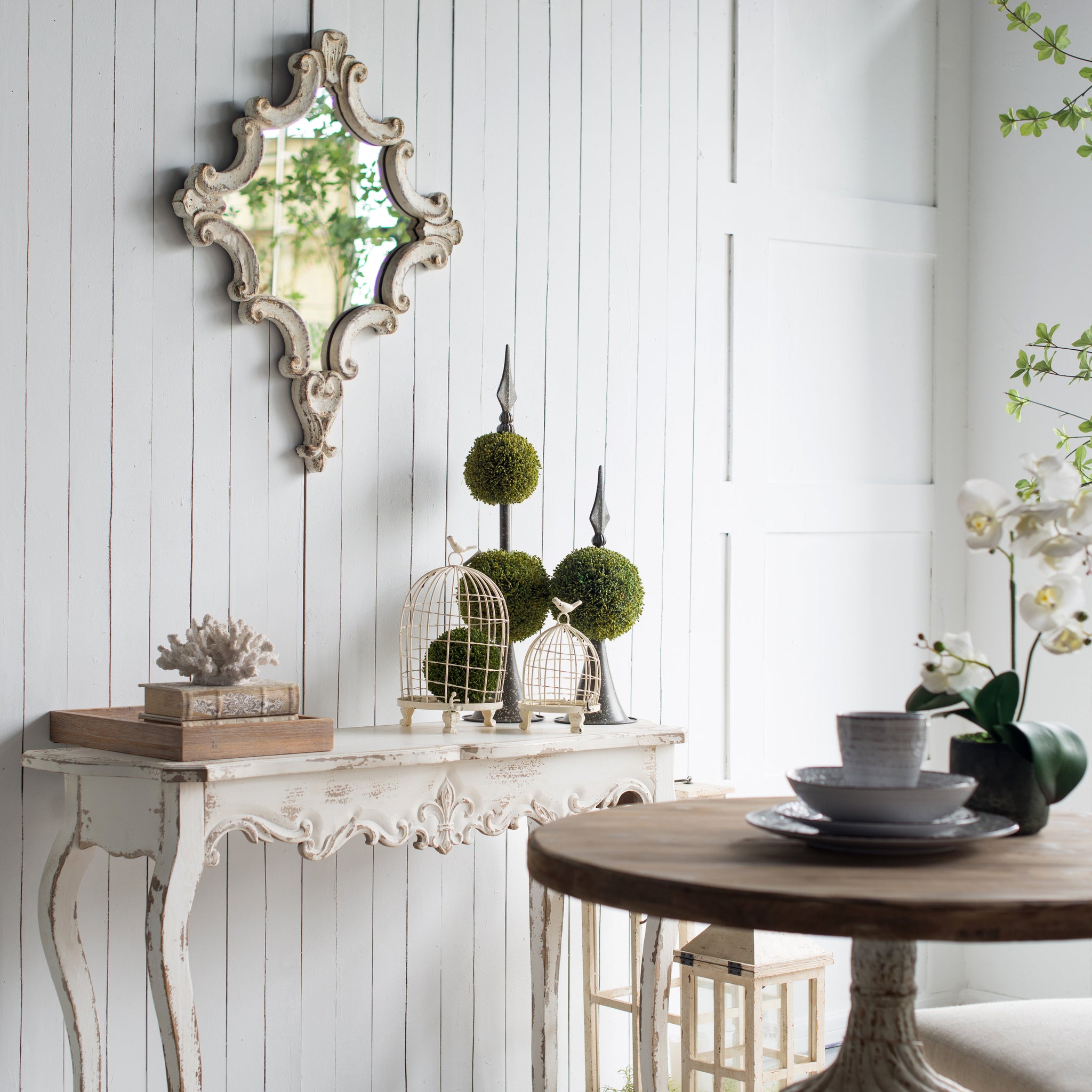 46" X 16.5" X 30" Slimline Whitewash Console Table, For Hallway Living Room Bedroom White Washed Magnesium Oxide