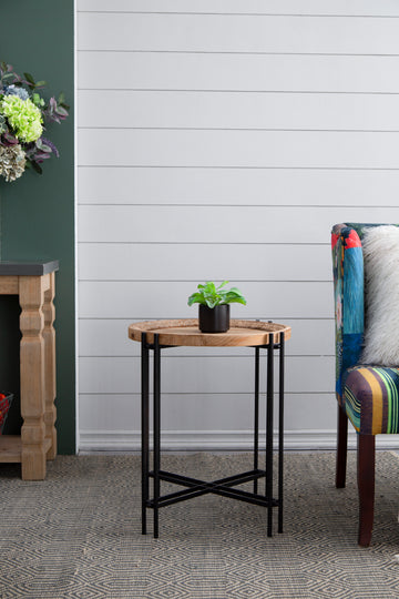 21.5" X 24" Round Side Table With Wood Top, End Table For Living Room Bedroom Black Brown Wood