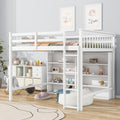 Full Size Loft Bed With 8 Open Storage Shelves And Built In Ladder, White White Solid Wood Mdf