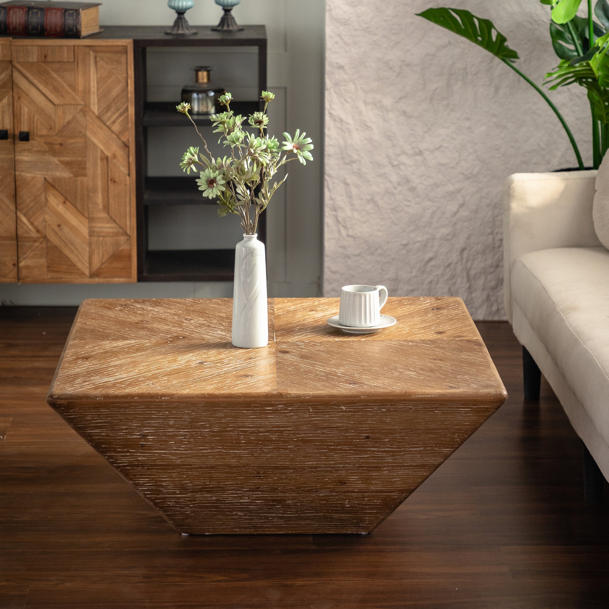 35.43"Vintage Style Ladder Shaped Coffee Table, For Office, Dining Room And Living Room,Brown Brown Solid Wood Mdf