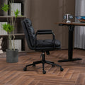 Office Chair,Mid Back Home Office Desk Task Chair With Wheels And Arms Ergonomic Pu Leather Computer Rolling Swivel Chair With Padded Armrest,The Back Of The Chair Can Recline 40 Black Black Office American Design Foam Pu