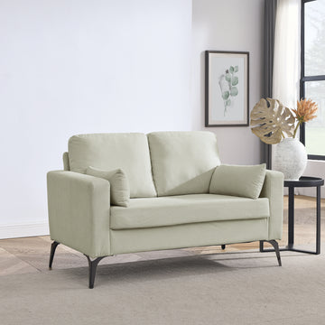 Loveseat Living Room Sofa,With Square Arms And Tight Back, With Two Small Pillows,Corduroy Beige Beige Foam