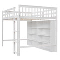 Full Size Loft Bed With 8 Open Storage Shelves And Built In Ladder, White White Solid Wood Mdf