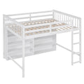 Full Size Loft Bed With 8 Open Storage Shelves And Built In Ladder, White White Solid Wood Mdf