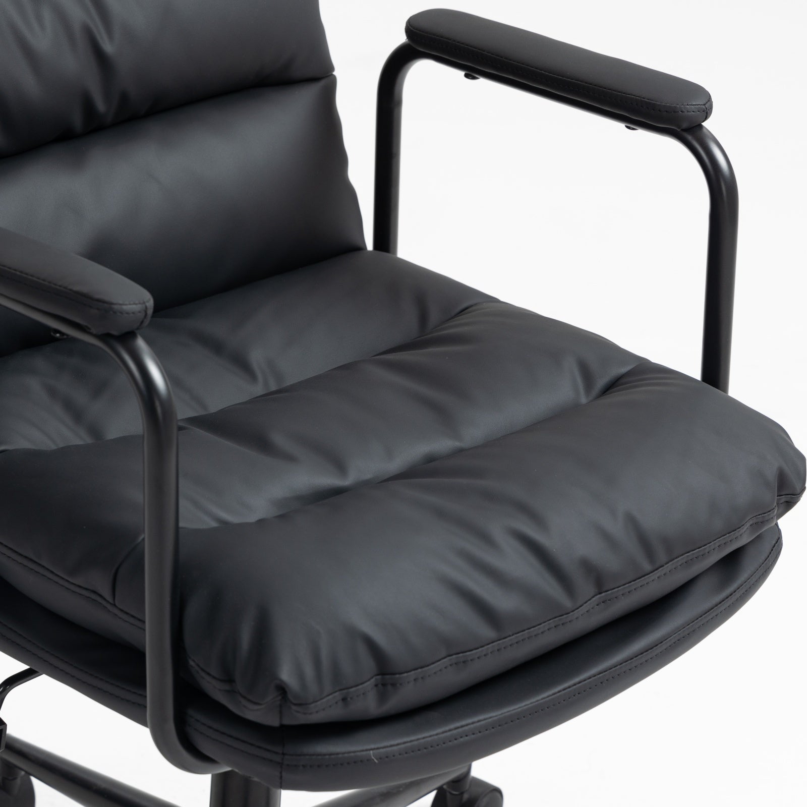 Office Chair,Mid Back Home Office Desk Task Chair With Wheels And Arms Ergonomic Pu Leather Computer Rolling Swivel Chair With Padded Armrest,The Back Of The Chair Can Recline 40 Black Black Office American Design Foam Pu