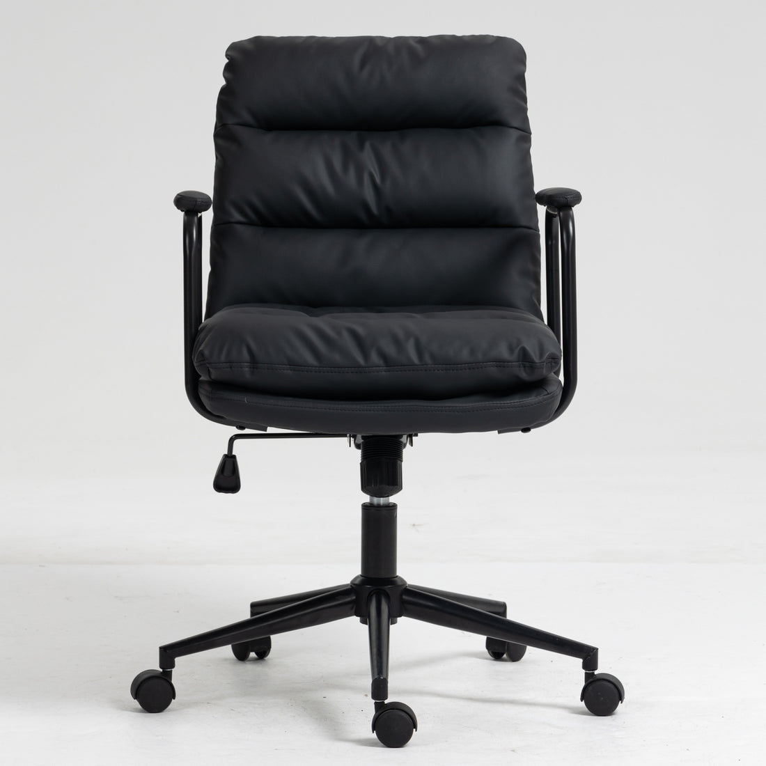 Office Chair,Mid Back Home Office Desk Task Chair With Wheels And Arms Ergonomic Pu Leather Computer Rolling Swivel Chair With Padded Armrest,The Back Of The Chair Can Recline 40 Black Black Office American Design Foam Pu