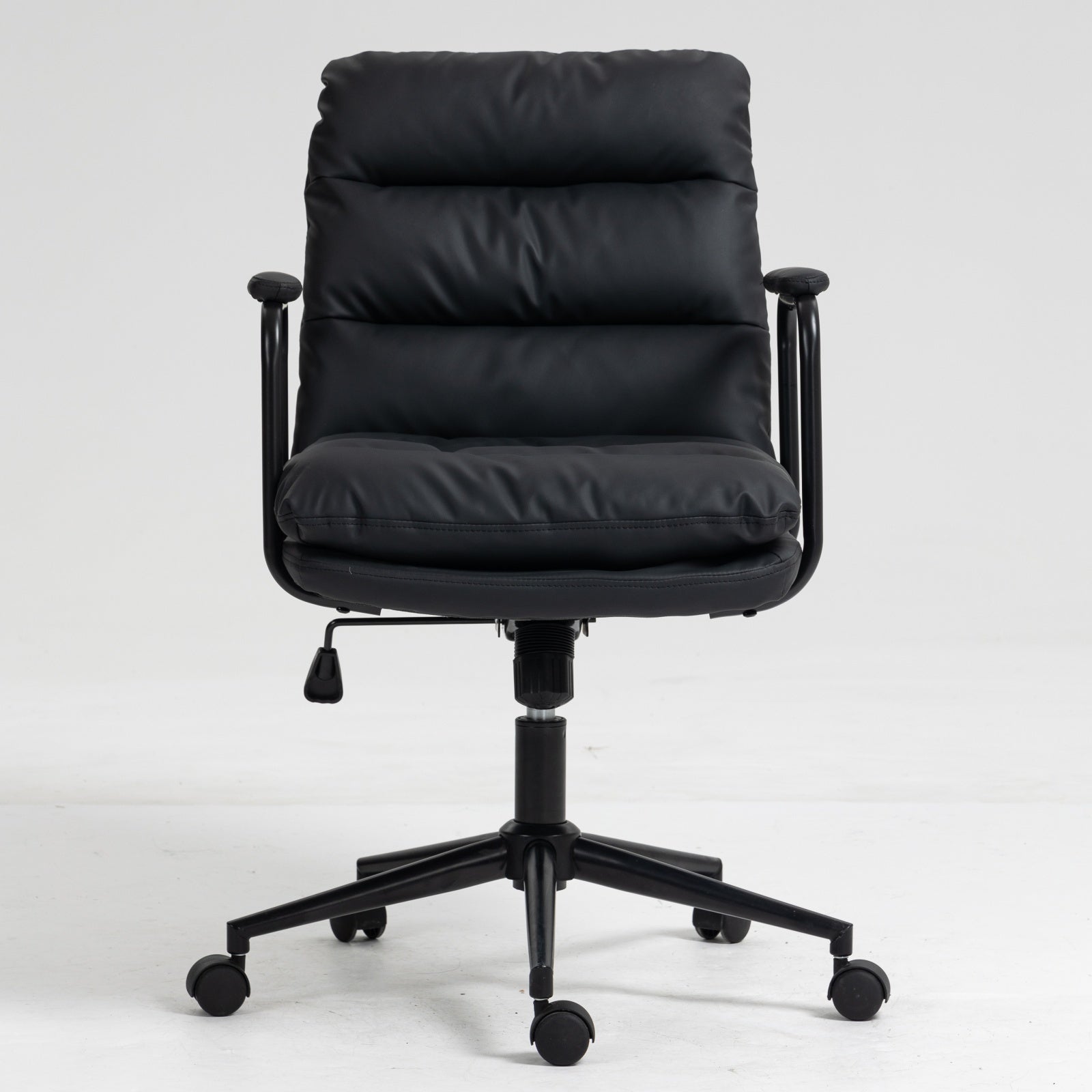 Office Chair,Mid Back Home Office Desk Task Chair With Wheels And Arms Ergonomic Pu Leather Computer Rolling Swivel Chair With Padded Armrest,The Back Of The Chair Can Recline 40 Black Black Office American Design Foam Pu