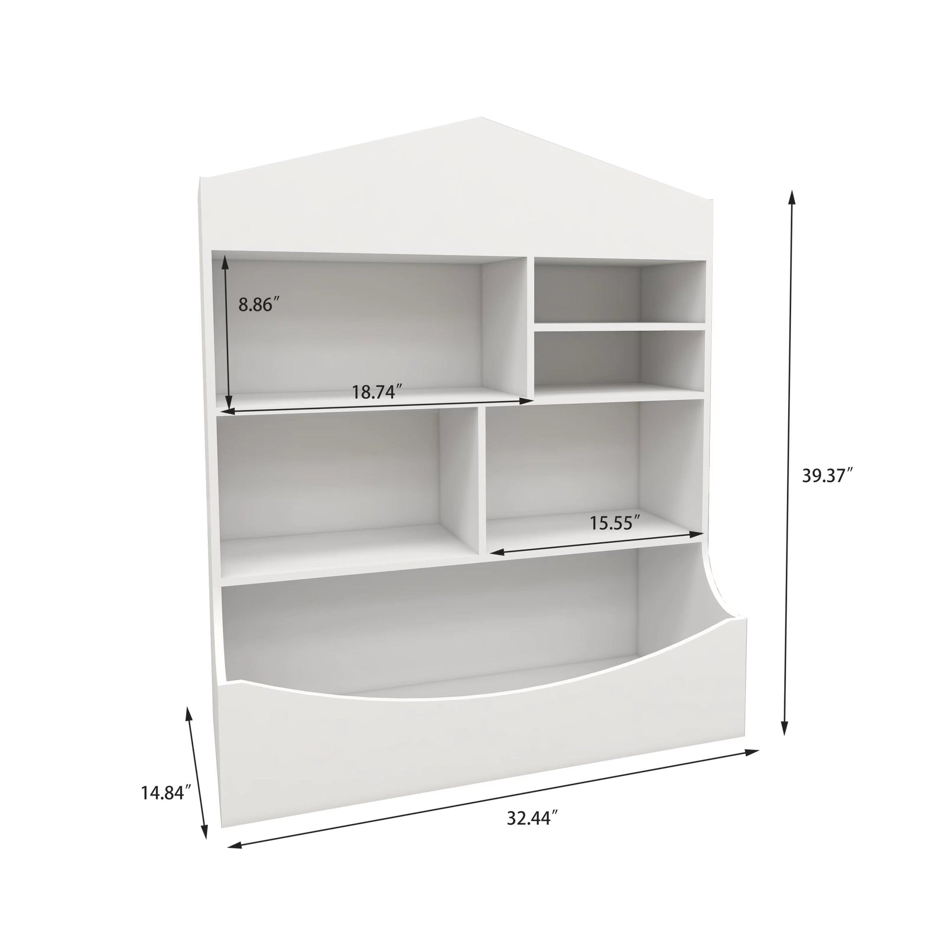 Children'S Multi Functional 7 Shelf Bookcase, Storage Display, Rack, Organizer, White,14.37" D X 31.50" W X39.37" H White Mdf