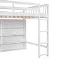 Full Size Loft Bed With 8 Open Storage Shelves And Built In Ladder, White White Solid Wood Mdf