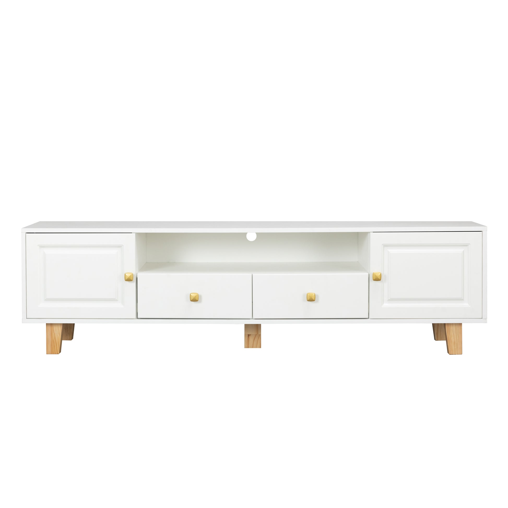 Tv Stand,Tv Cabinet,Entertainment Center,Tv Console,Media Console,Plastic Door Panel,With Led Remote Control Light,Metal Handle,Solid Wooden Leg,Can Be Placed In The Living Room,Color:White White White Primary Living Space 60 69 Inches 60 69 Inches